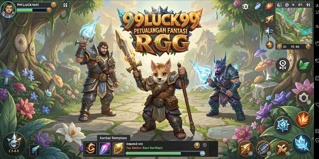 Tampilan gameplay 99LUCK99 dengan pertarungan dan eksplorasi dunia RPG.