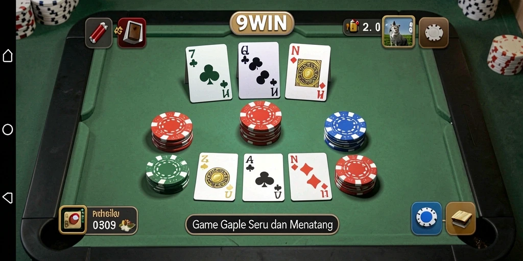 Screenshot gameplay 9WIN menampilkan serunya bermain Gaple.