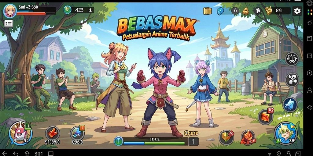 Screenshot gameplay BEBASMAX dengan karakter anime yang imersif.