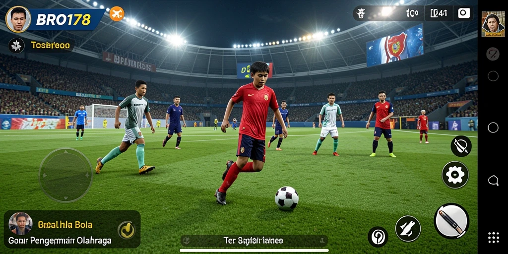 Tangkapan layar gameplay BRO178 menampilkan aksi sepak bola yang mendebarkan.