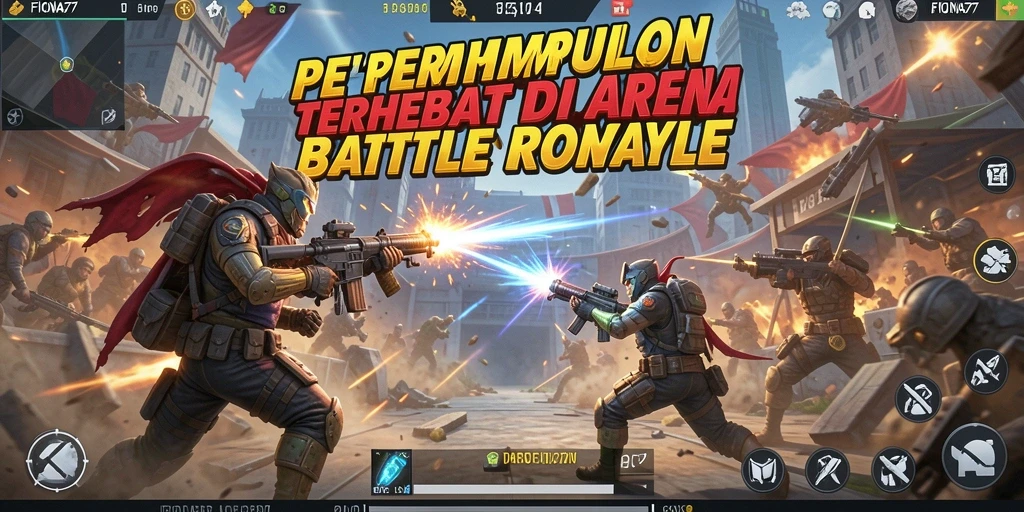 Screenshot gameplay FIONA77 menampilkan pertempuran seru di arena Battle Royale.