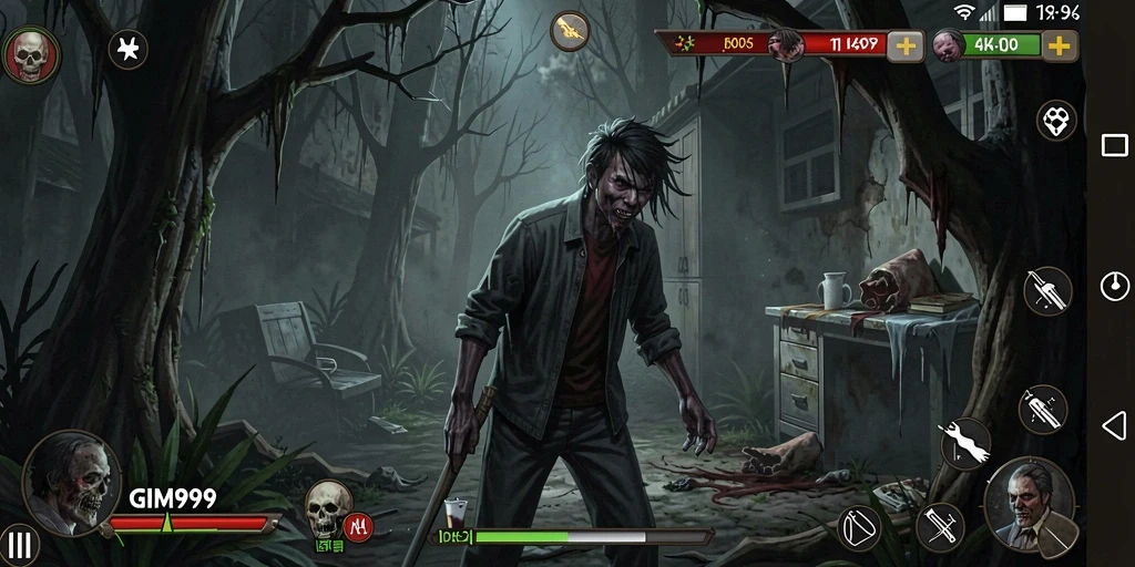Screenshot gameplay GIM999 menampilkan suasana mencekam yang mengerikan.