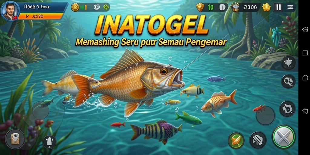Tampilan gameplay INATOGEL dengan aktivitas memancing yang seru.