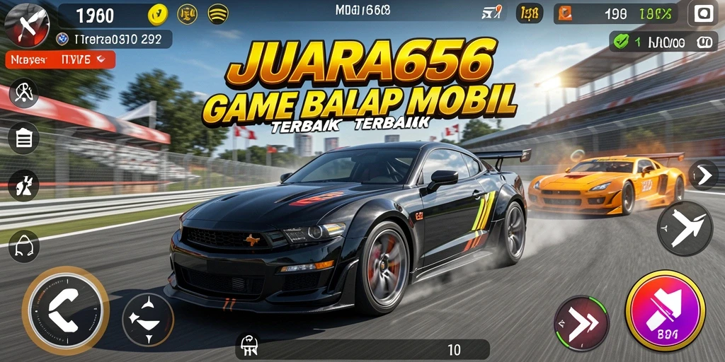 Screenshot gameplay JUARA666 dengan mobil balap di trek menantang.
