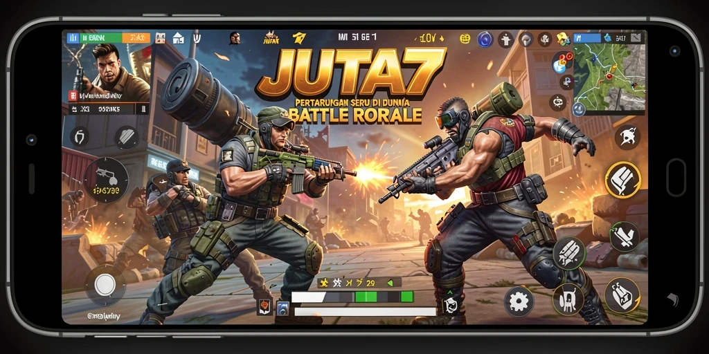 Screenshot JUTA7 menampilkan aksi pertarungan intens dalam mode Battle Royale.