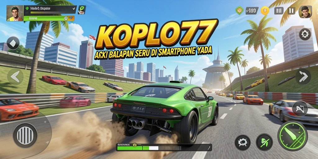 Tangkapan layar KOPLO77 menampilkan aksi balapan yang mendebarkan dengan mobil cepat.