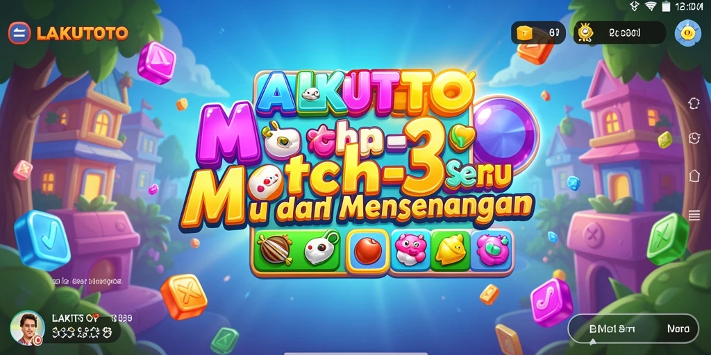 Tampilan gameplay seru di LAKUTOTO dengan kombinasi match-3 yang menarik.
