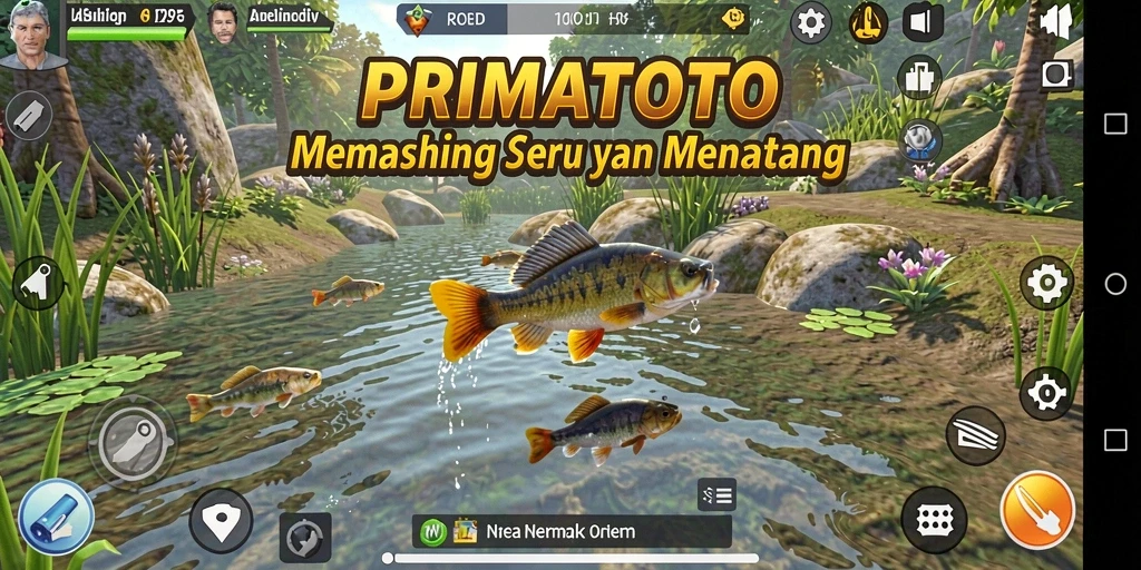 Screenshot gameplay PRIMATOTO dengan suasana memancing yang mendebarkan.