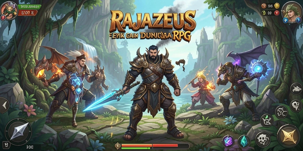 Tangkapan layar gameplay RAJAZEUS menampilkan pertarungan seru dan karakter yang menawan.