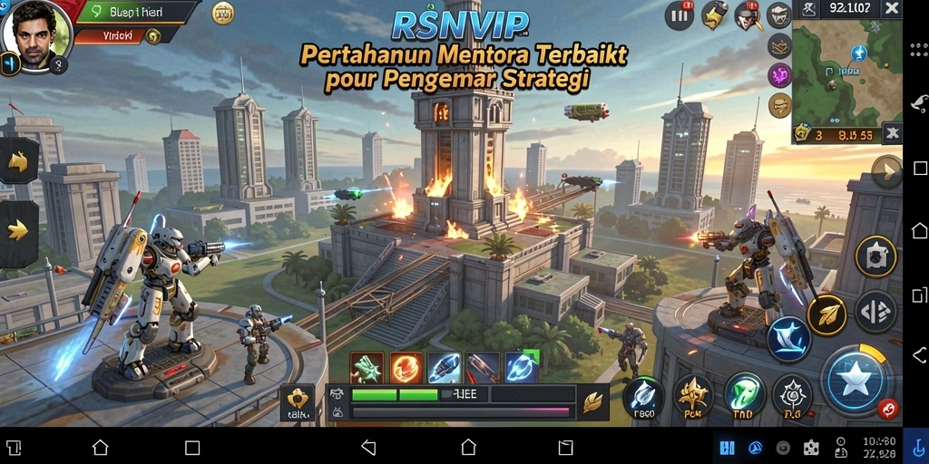 Gambar gameplay RSNVIP yang menunjukkan pertempuran menara yang intens.