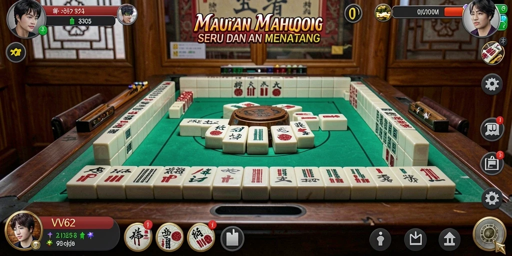 Screenshot gameplay VV62 menampilkan papan Mahjong yang menarik.